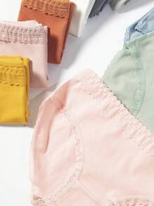Teen Girl Solid Color Sweet Lace Trimmed Triangle Panties - Multicolor - View 4