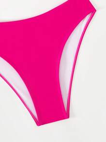 SHEIN Swim Summer Beach Flower Decor Strapless Bikini Top And Triangle Bottom Set Wireless Valentine - Red Violet - View 5