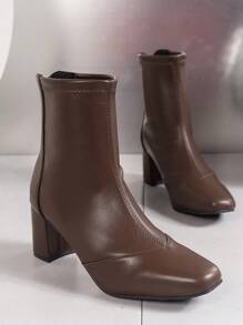 Women's Fashionable Coffee Colored Chunky Heel Slim Fit Ankle Boots, Versatile, Autumn And Winter New Style