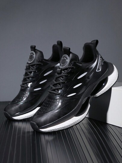 أحذية رياضية للرجال، جزء علوي من جلد البولي يوريثان المرن، نعل مركب مرن ومقاوم للاهتراء، حذاء رياضي كاجوال، حذاء جري خفيف الوزن ممتص للصدمات