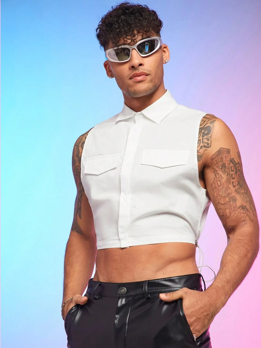 FeverCity Męski Jednolity kolor Codzienny Przyciąć Koszula - Biały - Zobacz 1