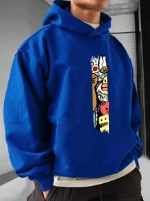 Sudadera con capucha térmica con gráfico de dibujos animados y cordón para hombre, para Halloween