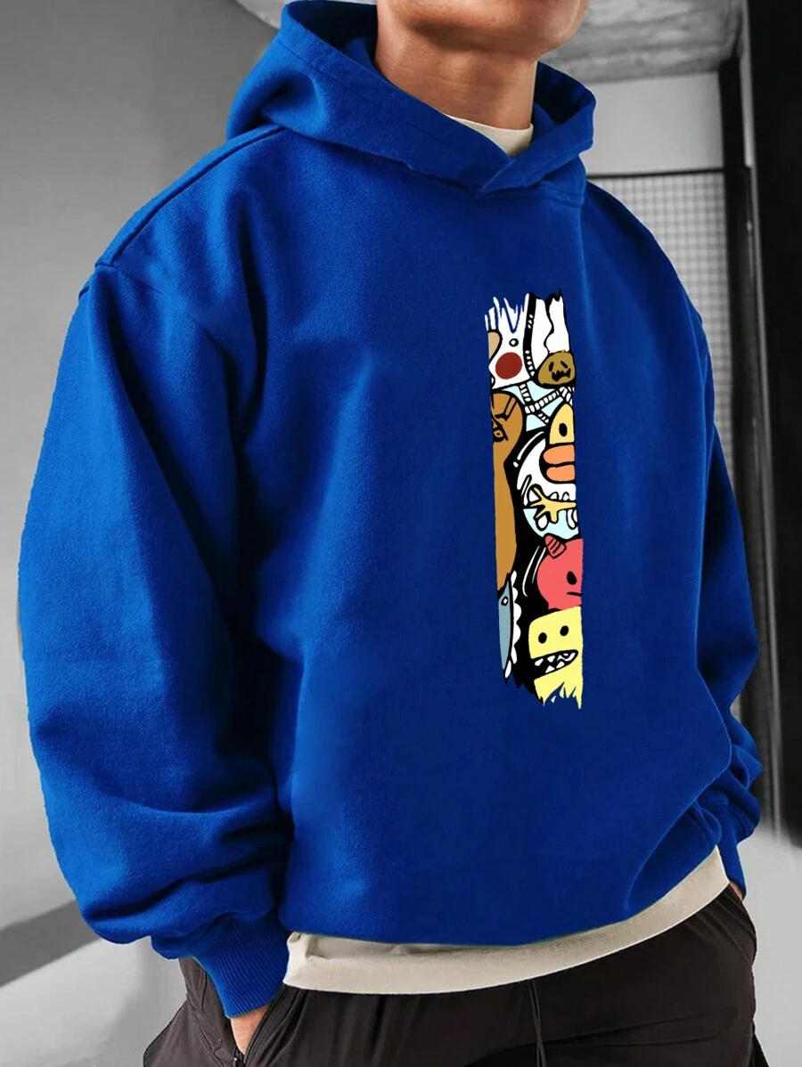 Sudadera con capucha térmica con gráfico de dibujos animados y cordón para hombre, para Halloween
