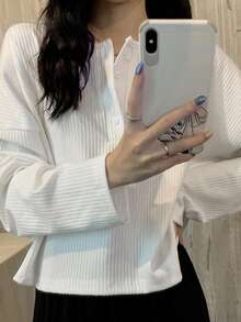 Camiseta De Mujer Holgada De Color Liso - Blanco - Ver 3