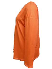 EMERY ROSE Plus Size Round Neck Long Sleeve T-Shirt With Split Hem - Multicolor - View 4