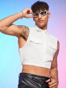 FeverCity Męski Jednolity kolor Codzienny Przyciąć Koszula - Biały - Zobacz 3