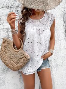 Breezaya Của phụ nữ Màu thuần Xu hướng: Cắt giảm Thêu Áo sơ mi - trắng - Xem 5