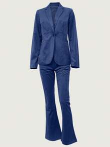 Women's Plain Two-Piece Suit (Jacket And Pants) Business Suits For Woman - Royal Blue - View 7