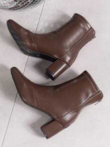 Women's Fashionable Coffee Colored Chunky Heel Slim Fit Ankle Boots, Versatile, Autumn And Winter New Style