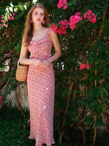 Women's Floral Printed Ruffle Trimmed Dress With Smocking Details, New Arrival For Summer - Pink - View 1