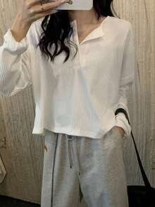 Camiseta De Mujer Holgada De Color Liso - Blanco - Ver 4