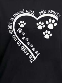 SHEIN LUNE 心&爪子圖案圖案T恤 - 黑色 - 查看 4