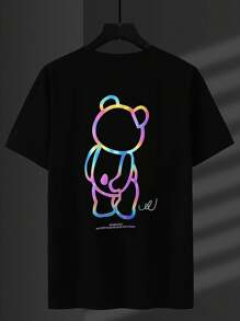 Manfinity EMRG Camisetas de hombre entalladas con cuello redondo, manga corta y estampado de osos divertido y holográfico, fabricadas en poliéster para verano.