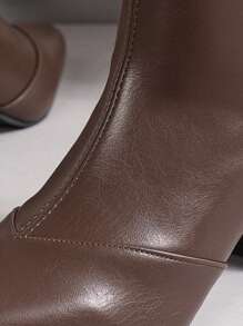 Women's Fashionable Coffee Colored Chunky Heel Slim Fit Ankle Boots, Versatile, Autumn And Winter New Style