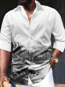 Manfinity Homme Lỏng lẻo phù hợp Nam Phong cảnh In Tay áo dài Áo sơ mi - trắng - Xem 1