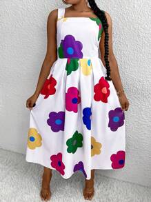 Maweii 加大码无袖花卉印花连衣裙，配有隐藏式口袋，超长女装 - 彩色 - 查看 6