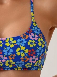 SHEIN Swim Summer Beach Women's Floral Printed Bikini Set, Split Type, Wireless Bikini Set