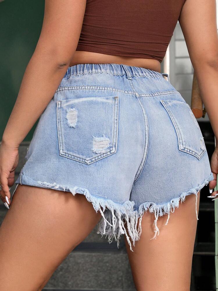 Distressed Sexy Plus Size Denim Shorts