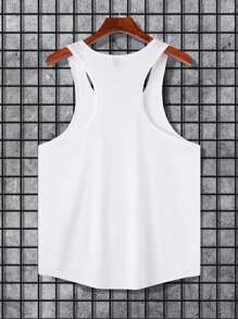 Manfinity Homme Men's Letter Print Round Neck Tank Top - White - View 2