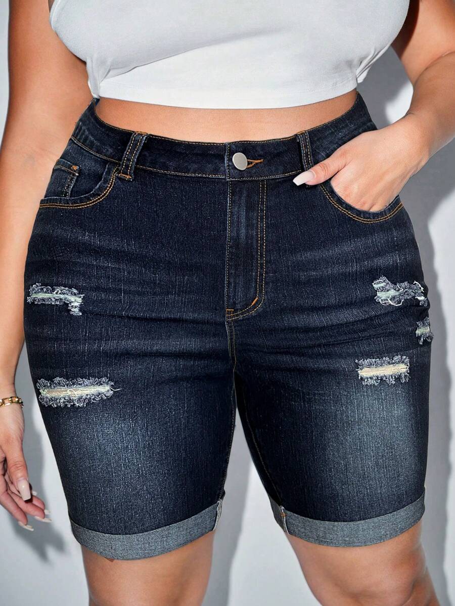 SHEIN SXY Verwaschene Jeansshorts Für Damen In Übergröße