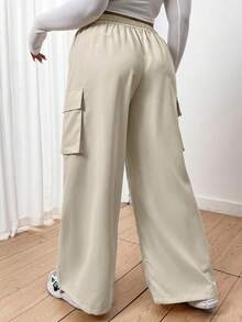 Flirla Kích thước lớn Của phụ nữ Eo dây rút Tiện ích Quần Cargo Với Túi - Màu Khaki - Xem 2