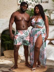 SHEIN Slayr Bộ bikini dây in họa tiết nhiệt đới cỡ lớn đi biển mùa hè với váy đi biển - Nhiều màu - Xem 4