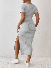 SHEIN Frenchy Women's Square Neck Slim Fit High Split Square Neck Texture Fabric Summer Dress