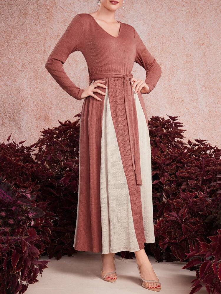 Ladies' Color Block Long Sleeve Dress Fall Cloth For Women