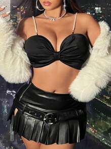 Flirla Plus Size Pearl Chain Twisted Strap Cami Top - Black - View 1
