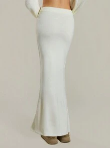 MUSERA 柔软女士纯色针织中长裙，针织衫基础款，适合各种场合，包括假日、夏季、夜晚外出、春季、复活节假期、休闲长裙。 - 杏色 - 查看 2