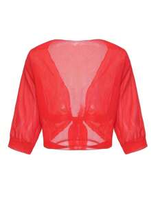 Chiffon Cardigan Tie Women's Solid Color Front Knot Shirt Summer Vacation Cover Up Beach Outfits Spring Casual Blouse Lightweight Short Shawl Top - Red - View 2