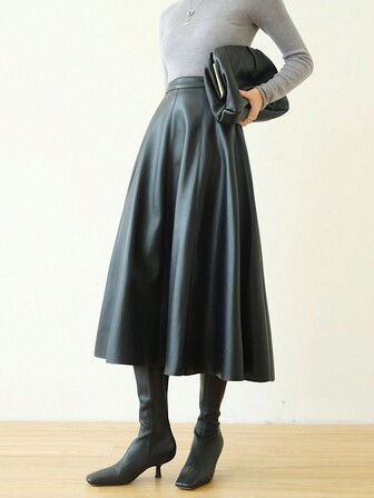High-End Fashionable Minimalist Pu Leather Umbrella Skirt