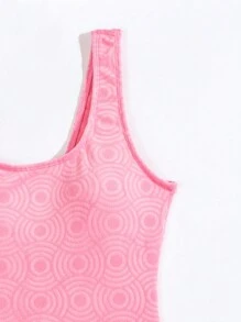 Swim Mod Women's Jacquard One Piece Swimsuit - Pink - View 3