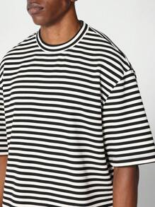 SUMWON 短款条纹短袖 T 恤 - 黑色 - 查看 6