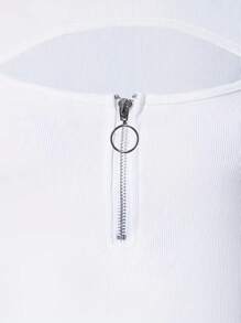 SHEIN Plus Size Women's Zipper Design Cut-Out Short Sleeve T-Shirt - White - View 5