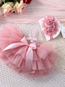 Babymeisje mesh tutu rok en roze bloem hoofdband set, perfect voor pasgeboren fotografie