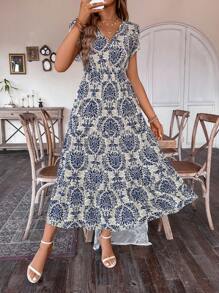 Breezaya Floral Printed V-Neck Casual Dress