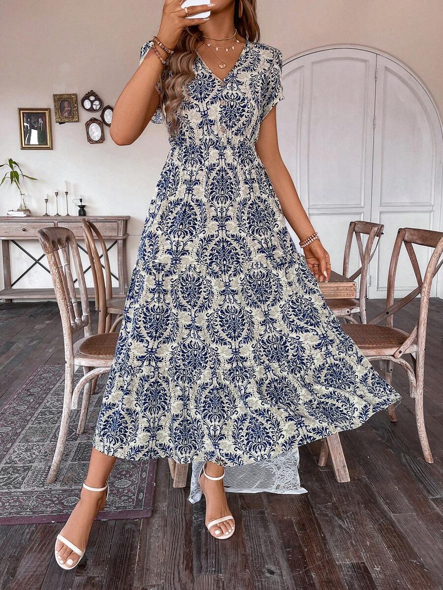 Breezaya Floral Printed V-Neck Casual Dress