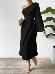 Chiquease Ein-schulter Kleid Mit Ausgestellten Ärmeln - Schwarz - Übersicht 4