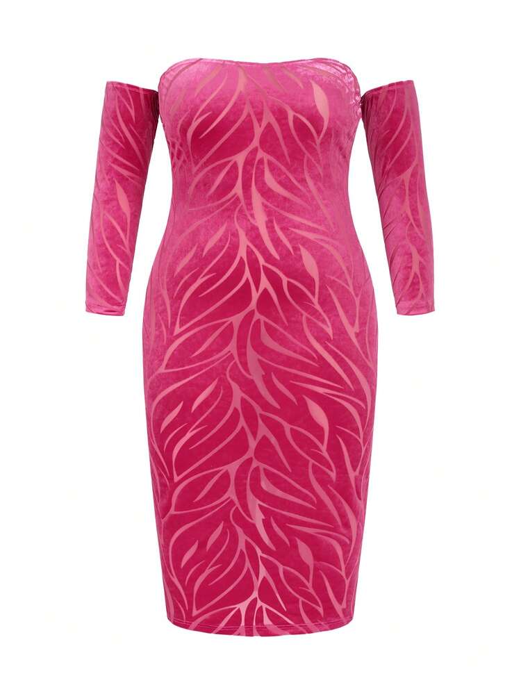 Plus Size Women's Off Shoulder Long Sleeve Sexy Velvet Dress