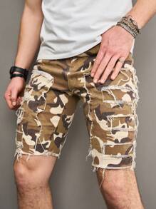Manfinity EMRG Men's Camouflage Patchwork Fleece Denim Shorts