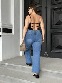 SHEIN Essnce Body informal de talla grande para mujer de verano con diseño de espalda descubierta y tirantes de espagueti, unicolor, para festival de música
