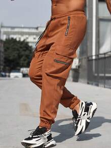 Manfinity LEGND Men's Elastic Waist Cargo Pants - Brown - View 6