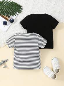 Bộ 2 áo thun kẻ sọc trẻ em trai mùa xuân/hè thể thao và mặc hàng ngày - Nhiều màu - Xem 2