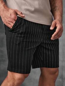 Manfinity VCAY Men's Striped Knitted Shorts Sweat Plain Black Urban Casual