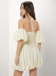 Enchnt Elegante Vestido De Halter Para Mujer Con Hombros Descubiertos, Con Volantes En Estilo Bodycon