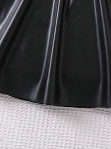 SHEIN Young Girl Pu Patchwork Spaghetti Strap Dress - Black - View 3