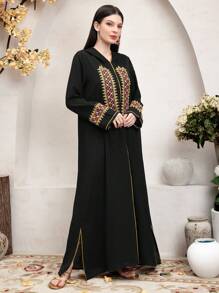 Al Najma Women's Embroidered Patchwork Hooded Dress - Black - View 1