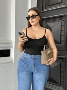 SHEIN Essnce Body informal de talla grande para mujer de verano con diseño de espalda descubierta y tirantes de espagueti, unicolor, para festival de música