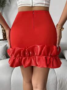 Breezaya Falda De Cintura Alta Para Mujer Con Dobladillo De Volantes - Rojo - Ver 2